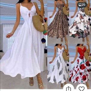 White summer cotton maxi dress front tie. No print